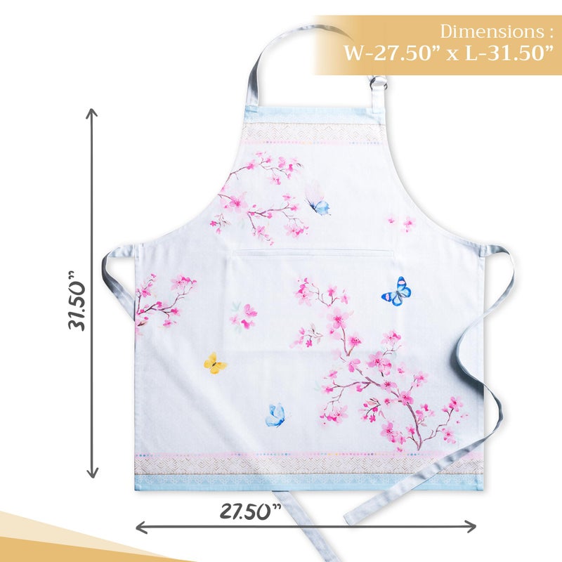 Maison d' Hermine Apron for women with Pocket 100% Cotton 27.50"x31.50" 1 Piece Adjustable Neck Strap & long ties Apron Men, Chef, Wedding, Cooking, Gardening Spring/Summer (Blossoms In Spring) - Image 4